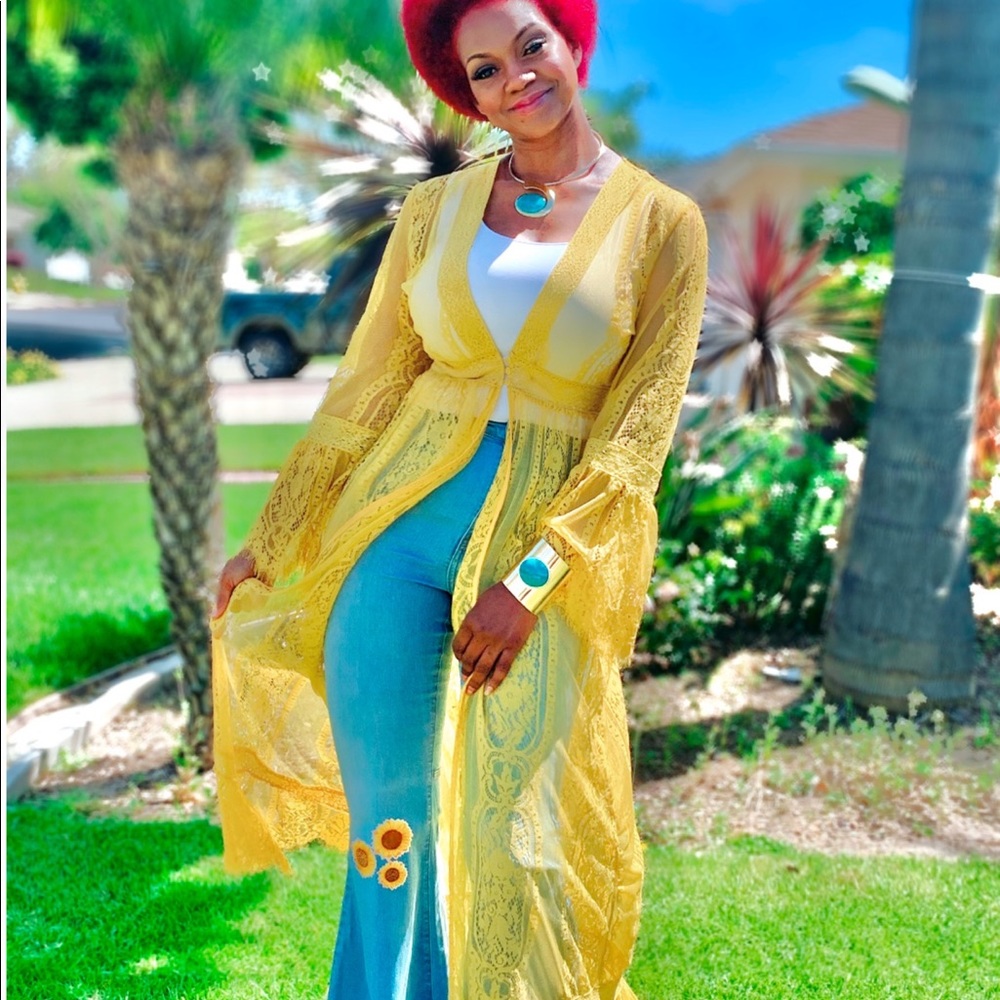 Bohemian Summer Dreams Sunny Yellow Lace Duster